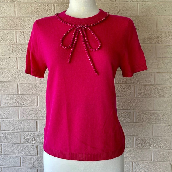 Kate Spade Ellis Bow Jewel Cashmere Wool Sweater Gold Zipper SZ Large NWT - Picture 1 of 7